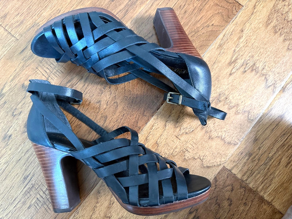 Seychelles Womens Black Strappy Sandal Platform Heels Sz 8 Leather Party Evening